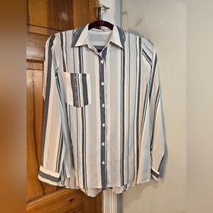 Men's Striped Long-Sleeve Shirt - White and Gray Sz Small